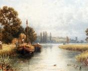 迈尔斯 伯基特 福斯特 : Loading The Hay Barges With A Young Woman Taking Water